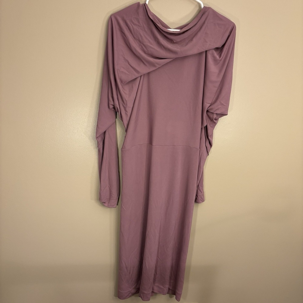 RM Roland Mouret Rose Mauve Flowy Asymmetric Dress, Draped Midi Dress Women's 12